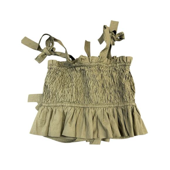 Ulla Johnson Green Smocked Cotton Peplum Top with Bows Size 4 Small - Picture 5 of 9